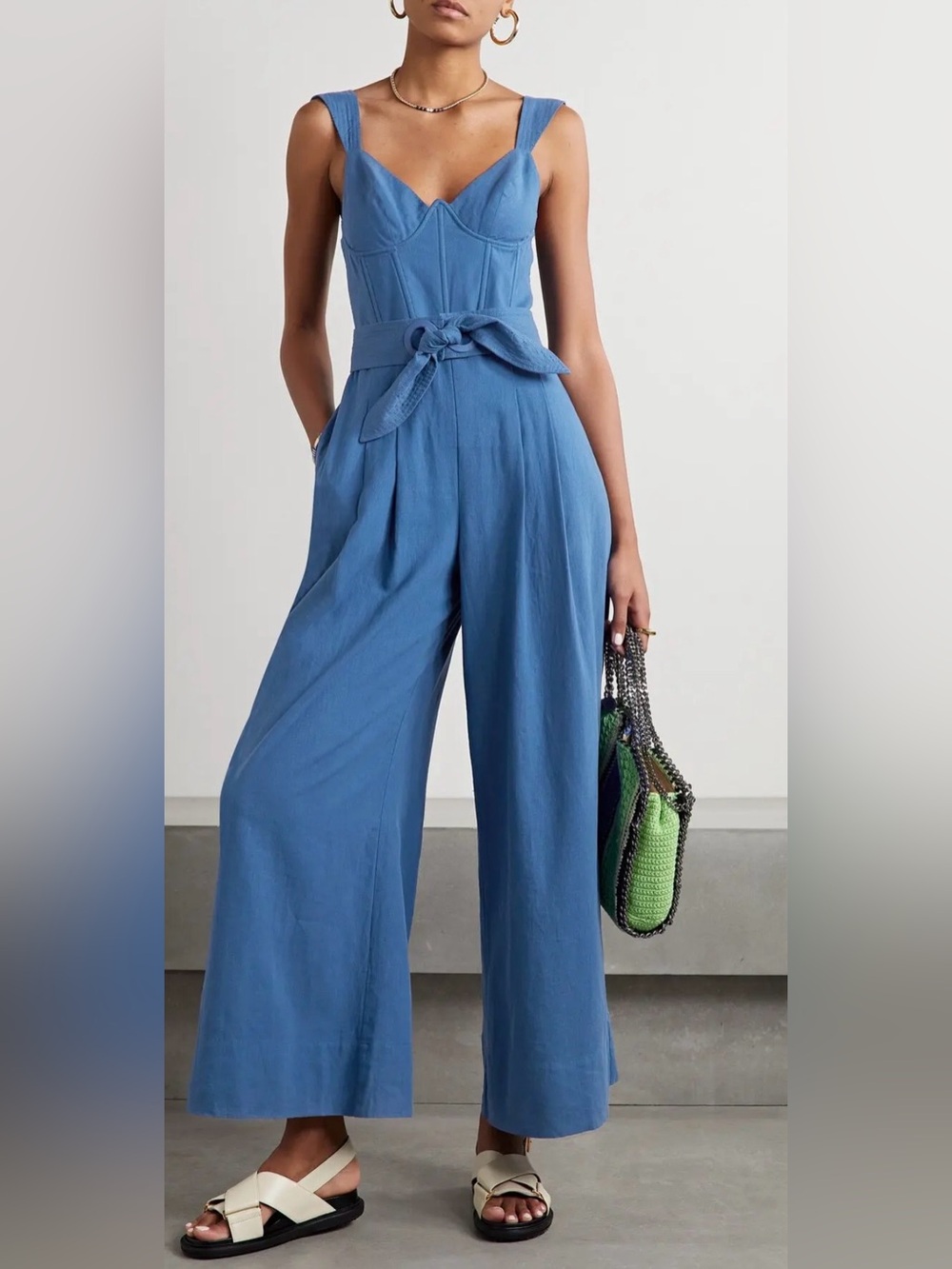 FARM RIO
Belted Pleated Linen-Blend Jumpsuit